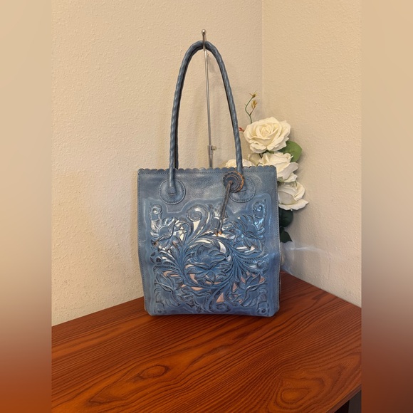Patricia Nash Handbags - Patricia Nash Blue Tooled Leather Tote